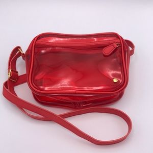 Red vinyl crossbody bag